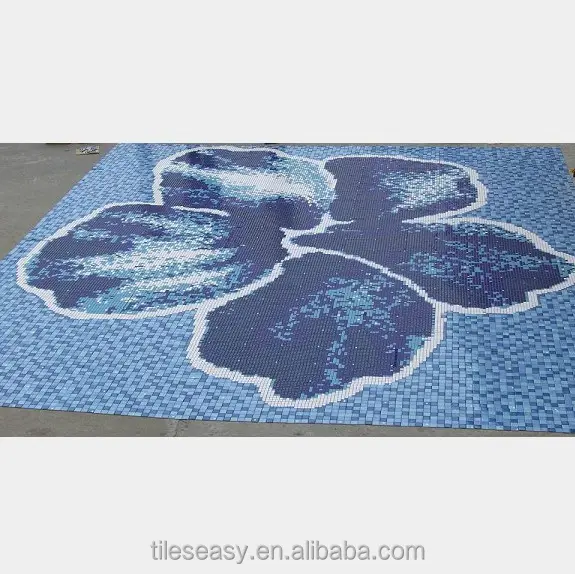 Motif de fleurs en mosaïque bleue, toutes sortes, décoration pour la piscine,