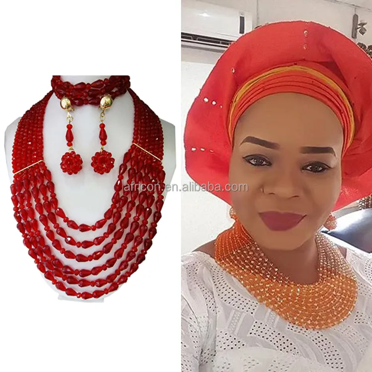 Présentoir nigérian, ensemble de bijoux africains, perles pour mariage, collier, tendance, vente en gros