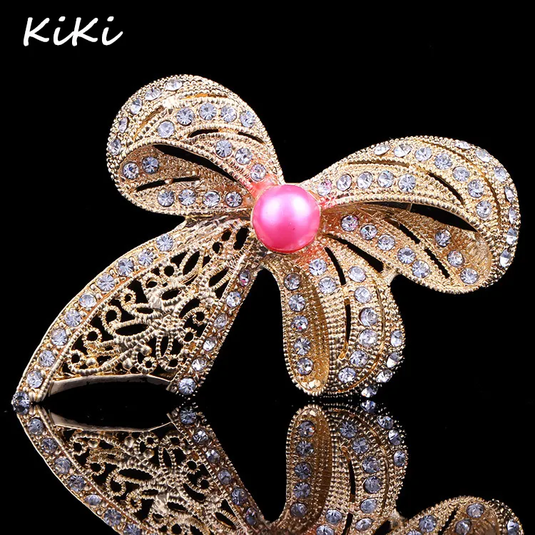 >>>Newest Cute Bowknot Brooches Pins All Crystal Simulated Pearl Brooches For High-Grade Clothes Accessory