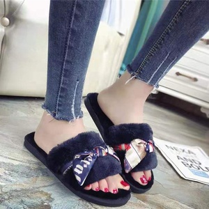 2019 nuovo stile personalizzato logo presentazione sandali bowknot pelliccia pantofole albicocca <span class=keywords><strong>di</strong></span> colore <span class=keywords><strong>Peluche</strong></span> Piatto Sandali Scivolo Coperto Pantofole - Product Image 3
