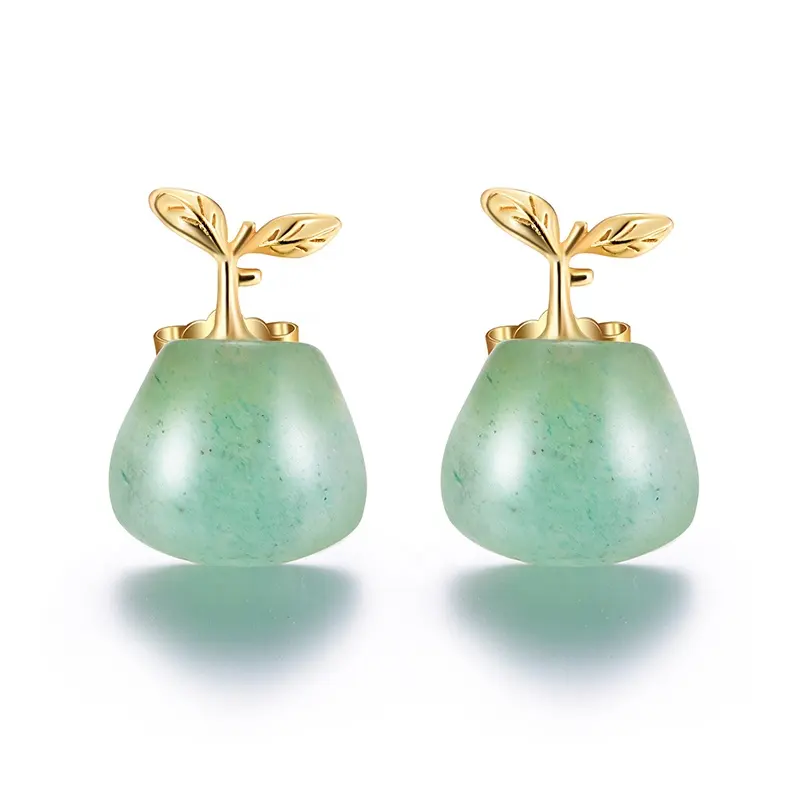 Lotus vui vẻ thiết kế sáng tạo tự nhiên Aventurine đá mùa xuân tươi nụ Stud Bông tai đồ trang sức đồ trang sức đồ trang sức mỹ cho phụ nữ