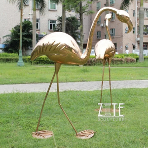 Décoration de jardin rose statue en laiton bronze sculpture de flamingo - Product Image 3