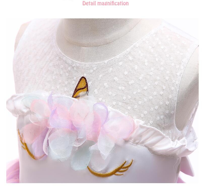 Girls Unicorn Dress Children Summer Birthday Party Net Yarn PengPeng Princess Dress