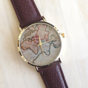 Stile americano mappa del mondo <span class=keywords><strong>orologio</strong></span> moda stampa personalizzato <span class=keywords><strong>quadrante</strong></span> per le donne - Product Image 2