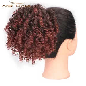 Aisi Hair High Puff Afro Curly Wig Ponytail Drawstring Short Afro Kinky Pony Tail Clip In on Synthetic Curly Hair Bun