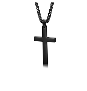 Collana con Croce <span class=keywords><strong>Nera</strong></span> in Acciaio Inossidabile per <span class=keywords><strong>Uomo</strong></span> e Donna con Catena da 22-24 Pollici - Product Image 1