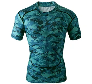 Camoสีเขียวบุรุษแขนสั้นsublimatedที่กำหนดเองbjj mma rashguard