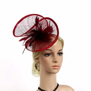 หมวก Aliceband เบอร์กันดีสำหรับสตรี,หมวกสำหรับสุภาพสตรีงานแต่งงานงานวันแข่งขัน Royal Ascot