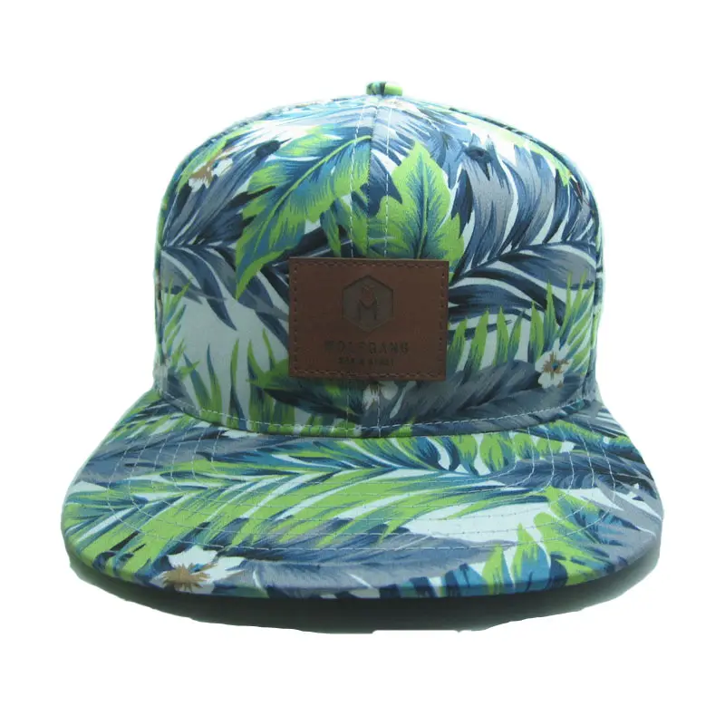 Hawaii Style Floral Sublimation Printing Snapback Hat With Leather Patch