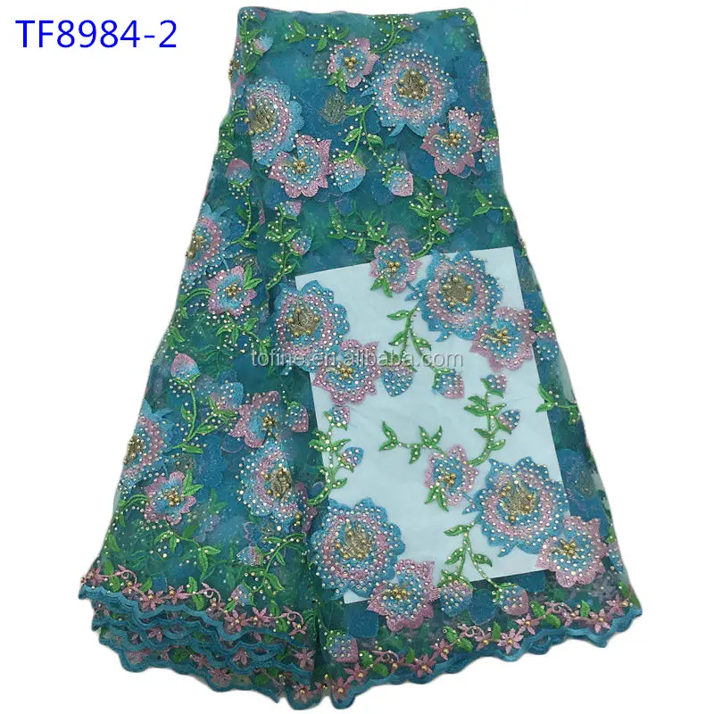 High quality Luxury 3d embroidery lace fabric 3d flower for Nigeria Aso Ebi