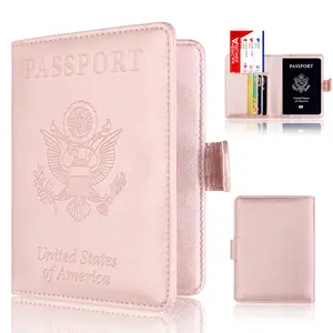 射频识别美国护照保护器聚氨酯皮革磁性搭扣信用卡夹旅行钱包
