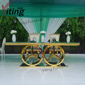 قاعدة بنز ذهبية حديثة مستطيلة الشكل قابلة للتمديد لحفلات الزفاف وقاعة الفندق والزجاج والحجر أثاث غرفة الطعام - Product Image 3