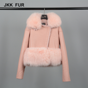 Mujeres bienes Fox Cuello de piel chaqueta de invierno abrigo cálido capa del cuero genuino de la zalea - Product Image 5