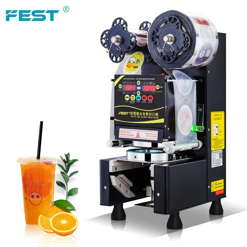 Fest Bubble Tea Cup Afdichting Machines Automatische Verpakking Wegwerp Beker Juce Plastic Vinyl Cup Sealer Prijs Boba Milktea Machine