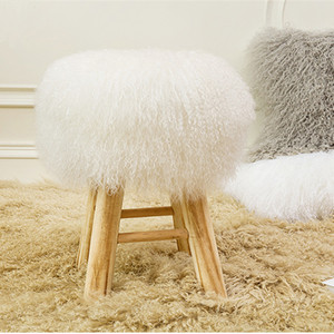 Fábrica al por mayor de color amarillo mongol tibetano de piel de oveja de piel de heces cubiertas de Pouf - Product Image 3