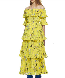 เดรสยาวพิมพ์ลายดอกไม้ ผ้าชีฟอง จับจีบ แต่งระบายช่วงไหล่ สำหรับใส่ไปทะเล ถ่ายรูปเองได้ รุ่นซัมเมอร์ 2018 - Product Image 2