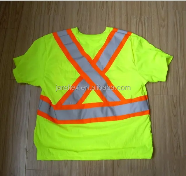 ANSI Sınıf 2 Yüksek Vis Güvenlik T-Shirt Kısa Kollu, Jersey Örgü Bölümlenmiş Yansıtıcı Bant ile ve Bir Göğüs Cebi