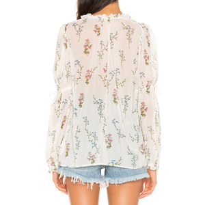 Dernière mode vêtements smocké épaules cravate cou <span class=keywords><strong>blanc</strong></span> blouse en <span class=keywords><strong>soie</strong></span> - Product Image 4