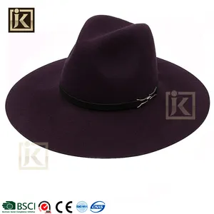 JAKIJAYI китай поставщик шляпу моды женщины фиолетовый широкими полями зимняя шерсть фетровая шляпа-панама
