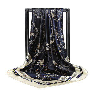 Sciarpe in Seta per Donne, Foulard in Raso con Stampa a Catena, Sciarpe Quadrate <span class=keywords><strong>di</strong></span> Lusso per Signore, Bandana Hijab <span class=keywords><strong>Scialle</strong></span> per Ragazze 90cm*90cm - Product Image 3