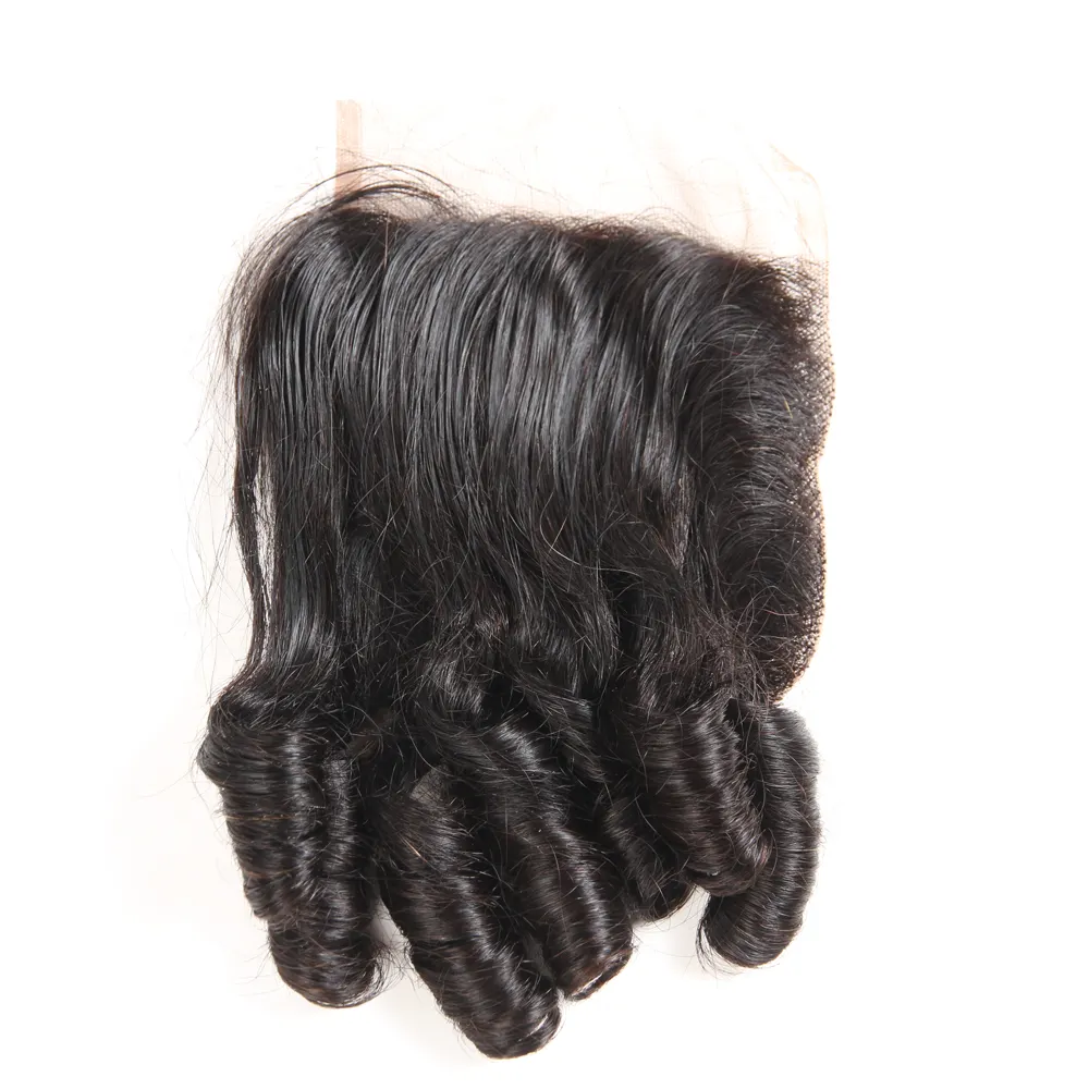 Huashuo 50% скидка высокое качество отбеленные узлы натуральная часть 130 Плотность Необработанные бразильские Fumi Baby завитые волосы кружевная застежка