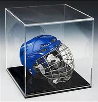 Vitrine de présentation en acrylique transparent anti-poussière avec base miroir noire pour casque de hockey ou de moto