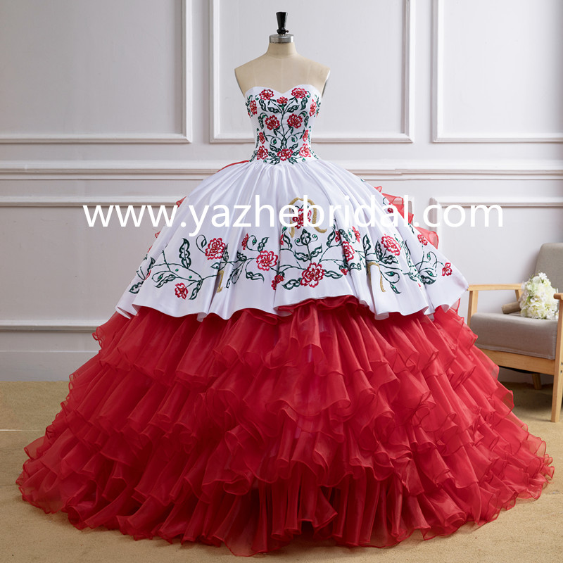 red and white quince dress Vintage Gold Wedding Dresses 3D Flower Ball Gown 6748 Viniodress coral ball gowns La Reina Red Quinceaera Dresses