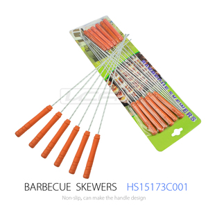 12 UNIDS antiadherente Diseño de Giro de Metal <span class=keywords><strong>Barbacoa</strong></span> Pinchos <span class=keywords><strong>Set</strong></span> Mango de Madera - Product Image 1