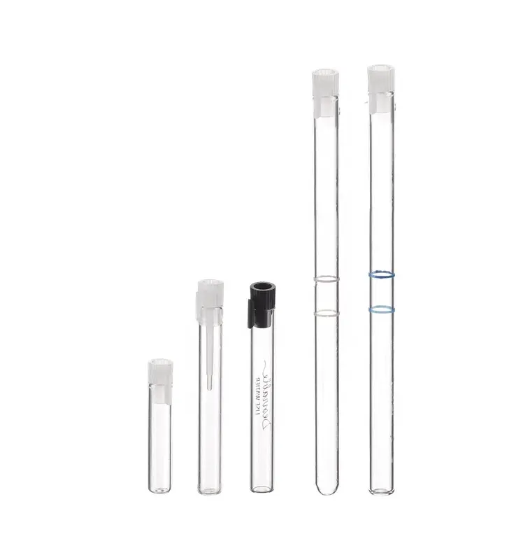 Mini profumo campione Tester fiale di vetro fragranza bottiglia di vetro cura personale stampa Offset tappo di gomma 0.8ml 1ml 1.5ml 7ml