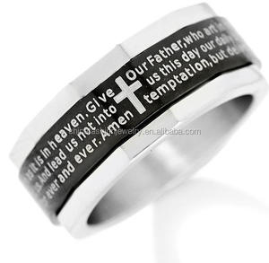 Classical Unique Stainless Steel Lord's Prayer <strong>Spinner</strong> <strong>Ring</strong> in Black Ion-Plated - Product Image 1