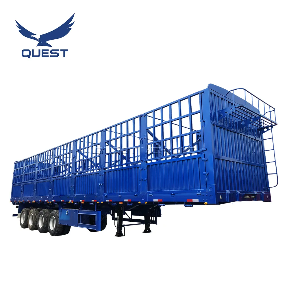 QUEST 40ft Cattle Sheep Transport High Wall Box Body Truck Semi Bulk Cargo Fence Trailer