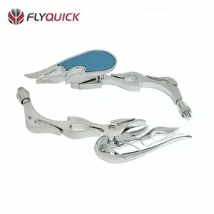 FLYQUICK שחור אוניברסלי להבת אופנוע אופנוע כרום ABS קמור Rearview מראה