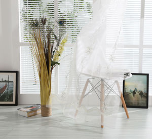 Chers français. <span class=keywords><strong>blanche</strong></span> plissée motif floral brodé rideaux organza rideau en tissu - Product Image 1