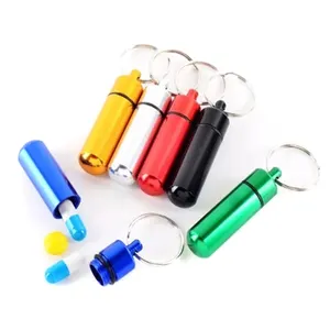 52*14ミリメートルPill Box Keyring-Waterproof Aluminum Pill Box Case Bottle Cache Drug Holder Keychain Container