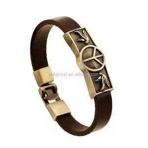 Punk Vrede Vogel Geweven Vintage Bronze Charm Bruin Lederen Manchet Armband Mannen Vrouwen Sieraden Polsbandje Accessoires