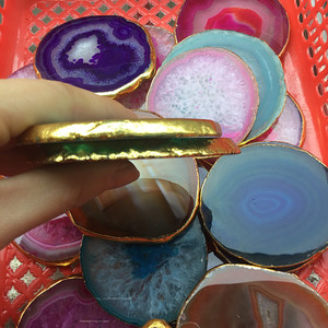 Polished Natural Agate Slices Large <strong>Crystal</strong> <strong>Coaster</strong> With Gold Rim for Wholesale - Product Image 5