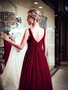 2024 abiti da sera con applicazioni in pizzo con volant a <span class=keywords><strong>rete</strong></span> <span class=keywords><strong>Sexy</strong></span> abiti da ballo formali senza maniche con paillettes rosse di cristallo - Product Image 4