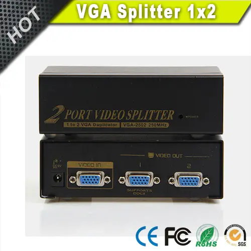 Divisor VGA de 2 puertos, 1 unidad a 2 monitores, VGA, SVGA, XGA, caja de divisor de vídeo LCD