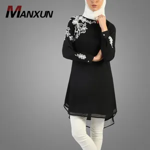 Busana Modern Muslim Wanita Bordir Tunik Nyaman Wanita Sederhana Atasan Pakaian Muslim Gadis Blus Tunik Gaun Abaya