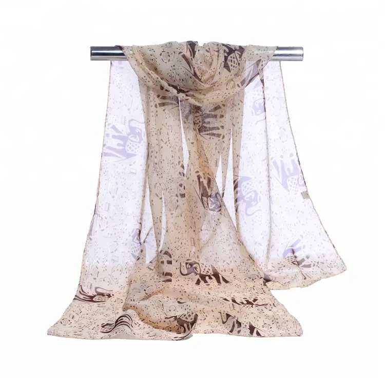 cheap price luxury fashion design chiffon silk scarf elephant printed small long scarf