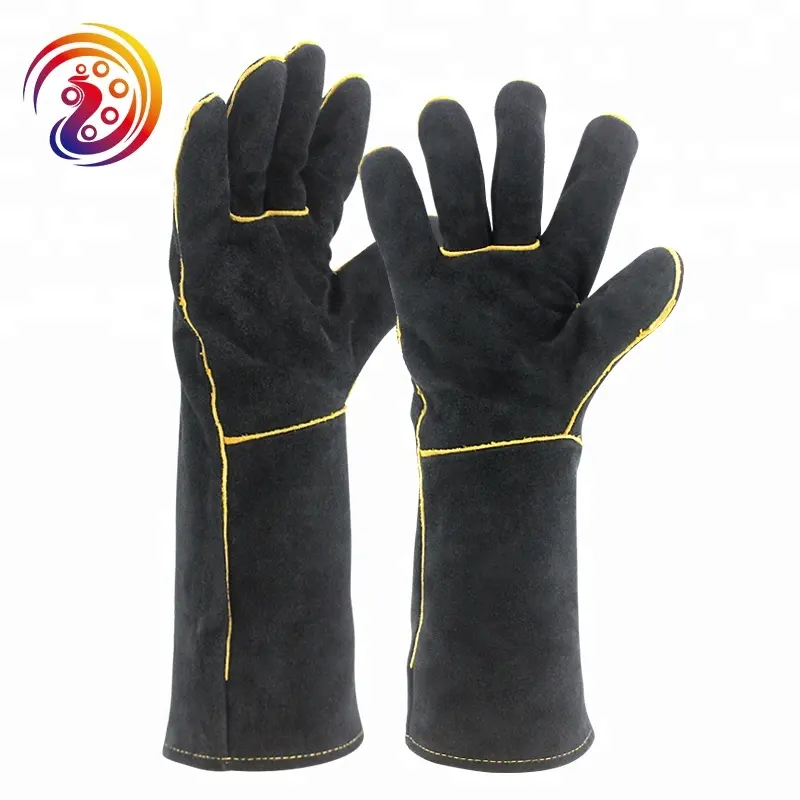 Guanti per saldatore a maniche lunghe in pelle crosta di mucca guanti per le mani in pelle guanto resistente al calore per barbecue