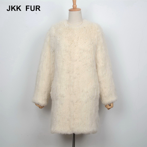 Punto grueso señora chaqueta de piel real mujeres piel de conejo auténtica señoras largas abrigo de invierno caliente - Product Image 5