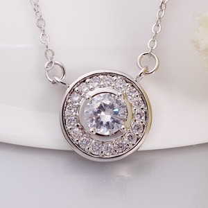 N038-c madre de regalo de lujo con encanto de alta calidad cz de cobre chapado en oro blanco redondo colgante collar de la mujer - Product Image 3