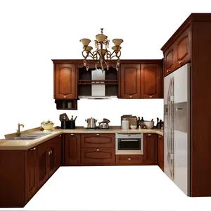 اللون الداكن خمر خزانة أثاث المطبخ خشب متين كاملة شاكر نمط خزائن المطبخ
