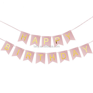 Décorations de fête d'<span class=keywords><strong>anniversaire</strong></span> pour enfants, 1 ensemble, en papier rose, blanc et <span class=keywords><strong>bleu</strong></span>, feuille d'or, <span class=keywords><strong>banderole</strong></span> de lettres, pour garçon et fille - Product Image 2