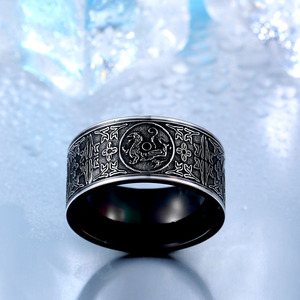 Fashion Wholesale Statement Engraved Old Style Retro Gothic Black <strong>Titanium</strong> Steel <strong>Ring</strong> for <strong>Men</strong> - Product Image 3
