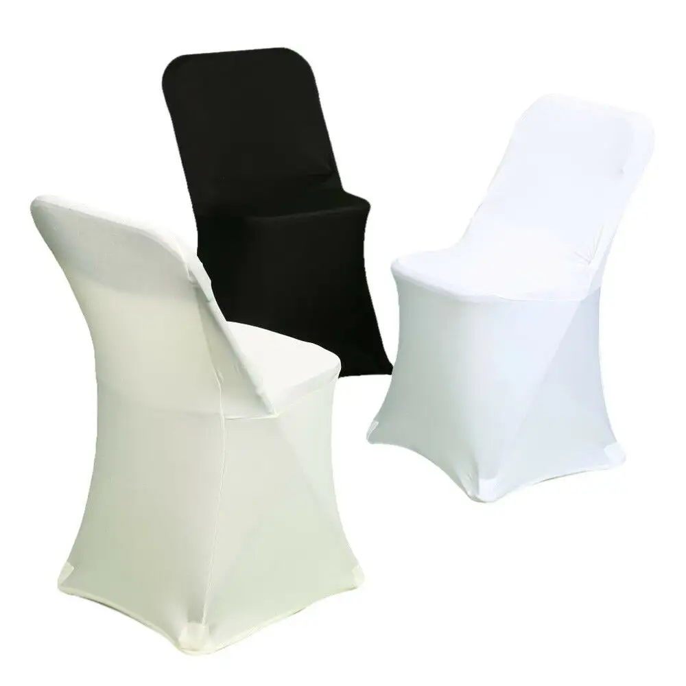 Оптовая продажа, складные арочные чехлы на стулья из спандекса черного, белого или слоновой кости, эластичные чехлы на стулья для свадебных приемов