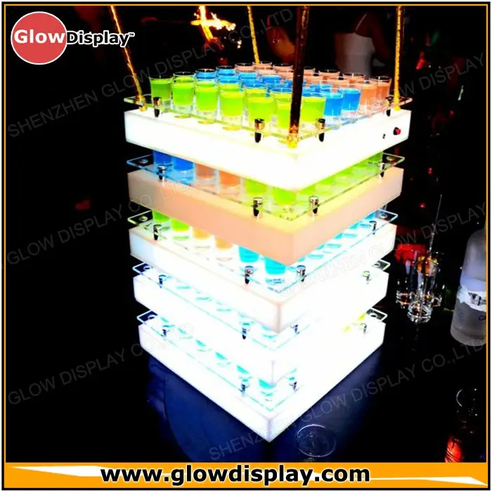 GlowDisplay alimentado por batería de acrílico LED disparó bandeja de vidrio