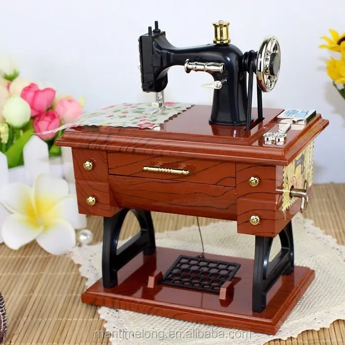 Vintage Lockwork Sewing Machine Music Box Kid Toy Treadle Sartorius Toys Retro Birthday Gift Home Decor