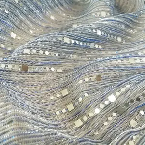 Brilhante azul prata metálica tecido lurex com linha lantejoulas spangular para vestido de baile